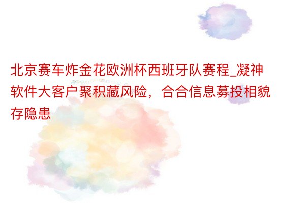 北京赛车炸金花欧洲杯西班牙队赛程_凝神软件大客户聚积藏风险，合合信息募投相貌存隐患