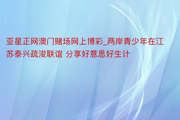 亚星正网澳门赌场网上博彩_两岸青少年在江苏泰兴疏浚联谊 分享好意思好生计