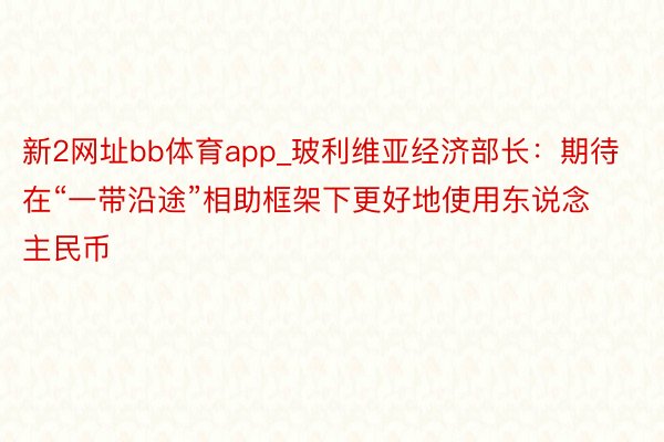 新2网址bb体育app_玻利维亚经济部长：期待在“一带沿途”相助框架下更好地使用东说念主民币
