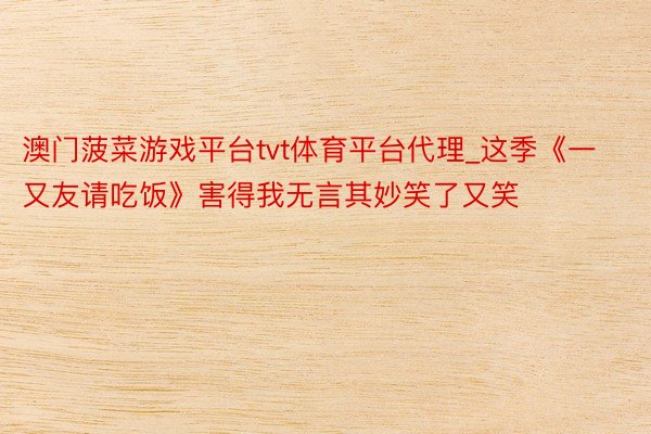 澳门菠菜游戏平台tvt体育平台代理_这季《一又友请吃饭》害得我无言其妙笑了又笑